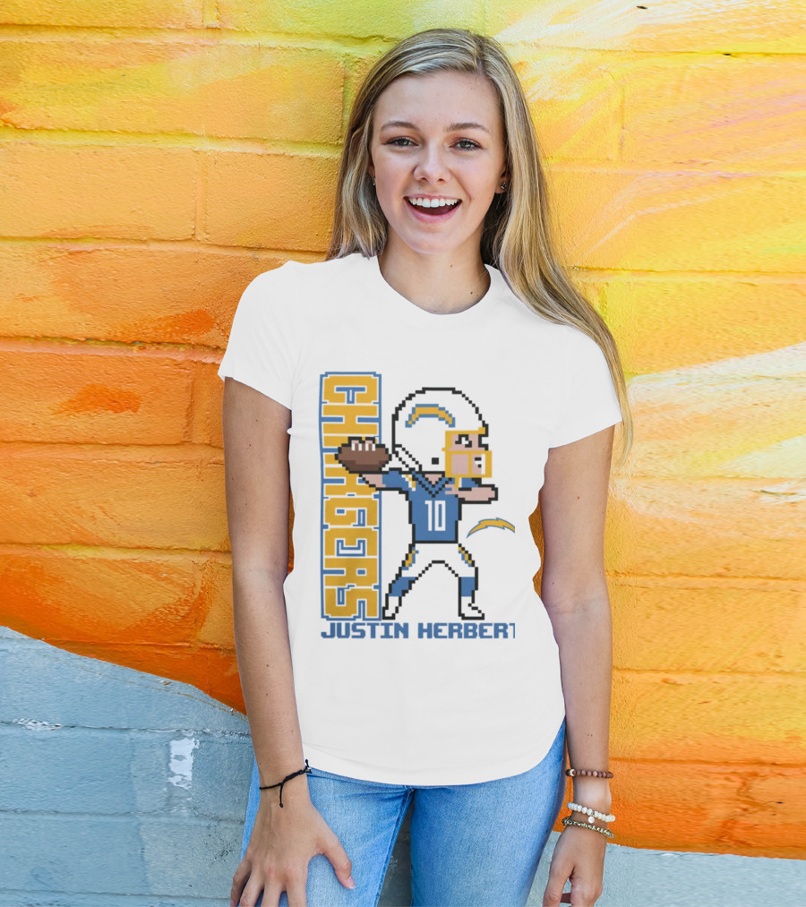 Justin Herbert Los Angeles Chargers Pixel Player 10 T-Shirt