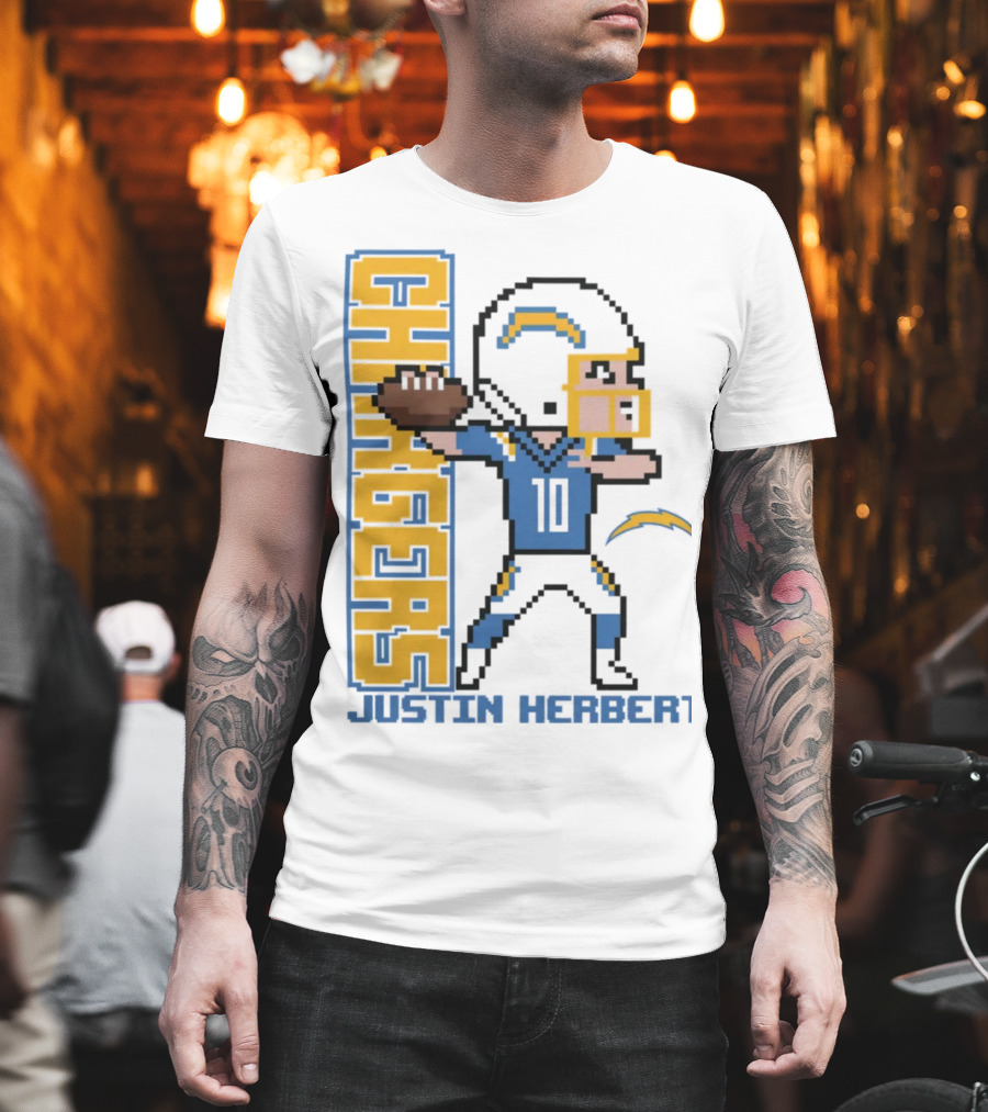Justin Herbert Los Angeles Chargers Pixel Player 10 T-Shirt