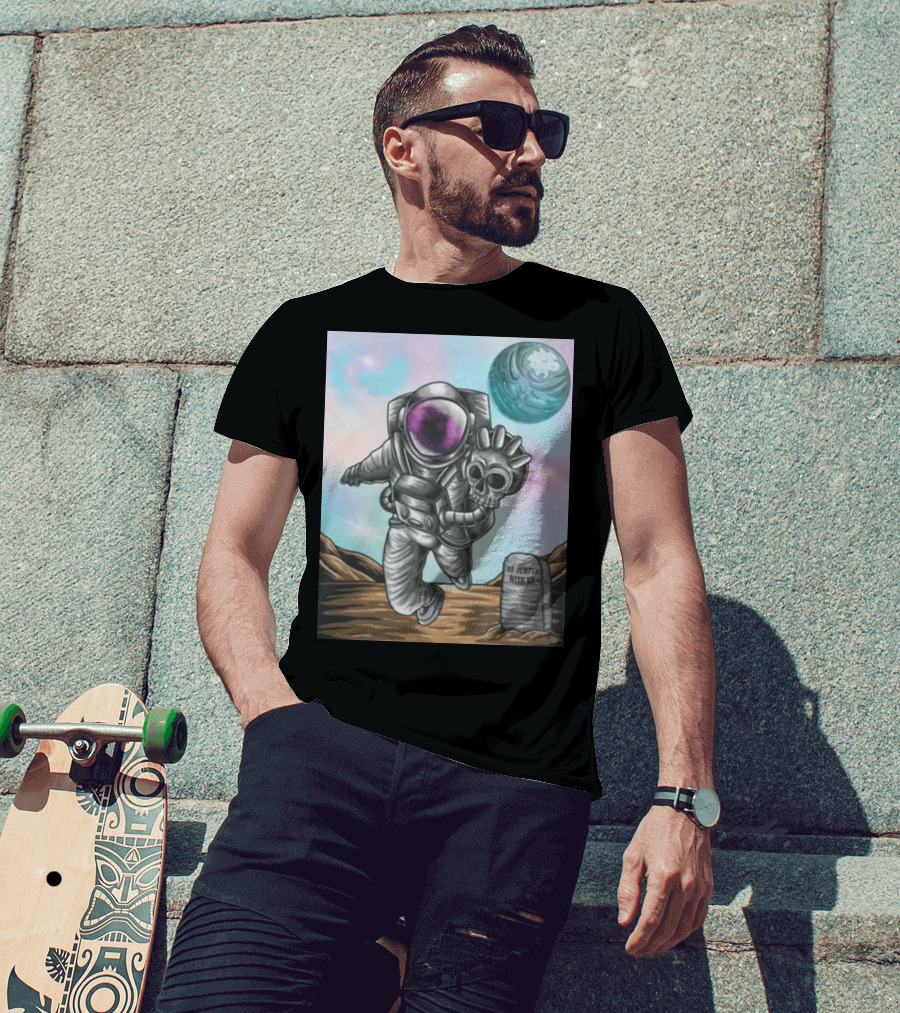 Slim Reaper Essential Youth Astronaut Skull Moon Tombstone He Jumped With Me T-Shirt