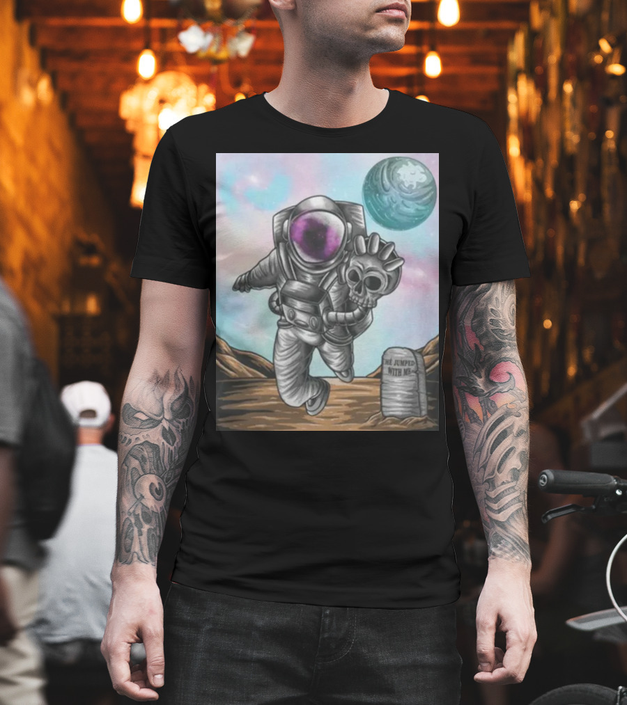Slim Reaper Essential Youth Astronaut Skull Moon Tombstone He Jumped With Me T-Shirt