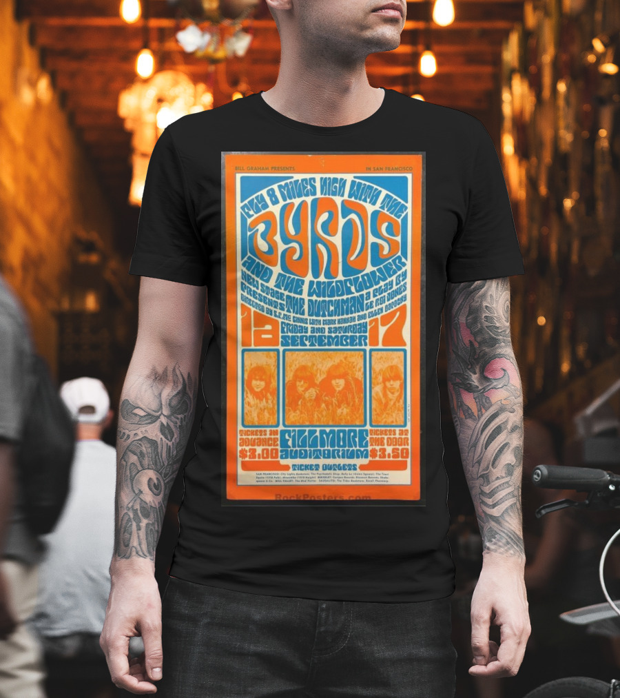 Bill Graham Presents Byrds and Wildflower September 1966 Fillmore Auditorium San Francisco T-Shirt