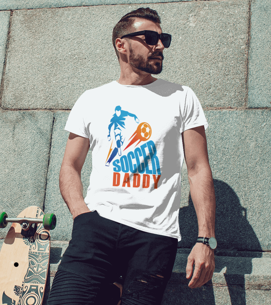 Soccer Daddy Blue Orange Football T-Shirt