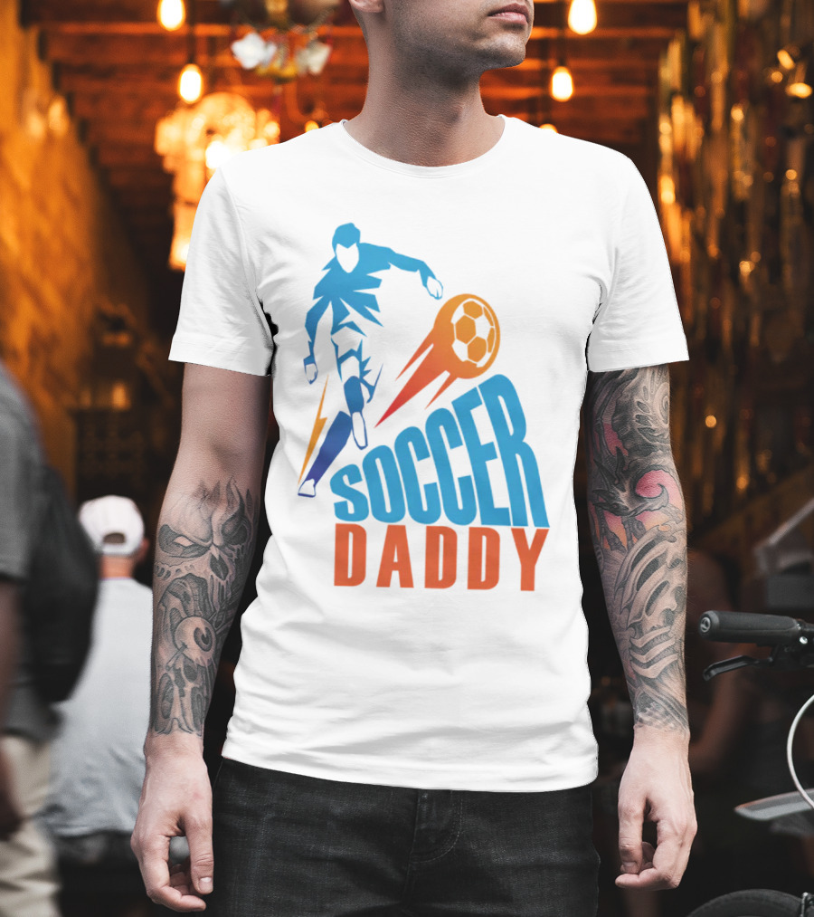 Soccer Daddy Blue Orange Football T-Shirt