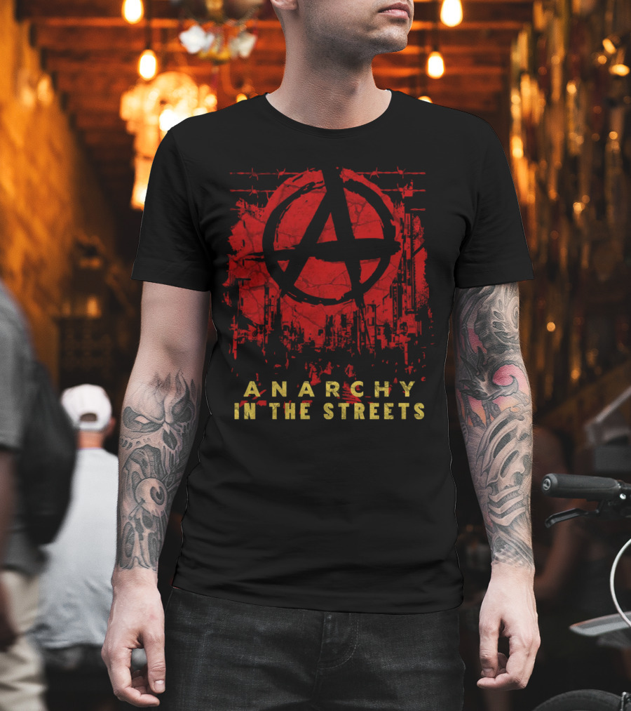 Anarchy In The Streets Red A Symbol Cityscape Urban Grunge T-Shirt