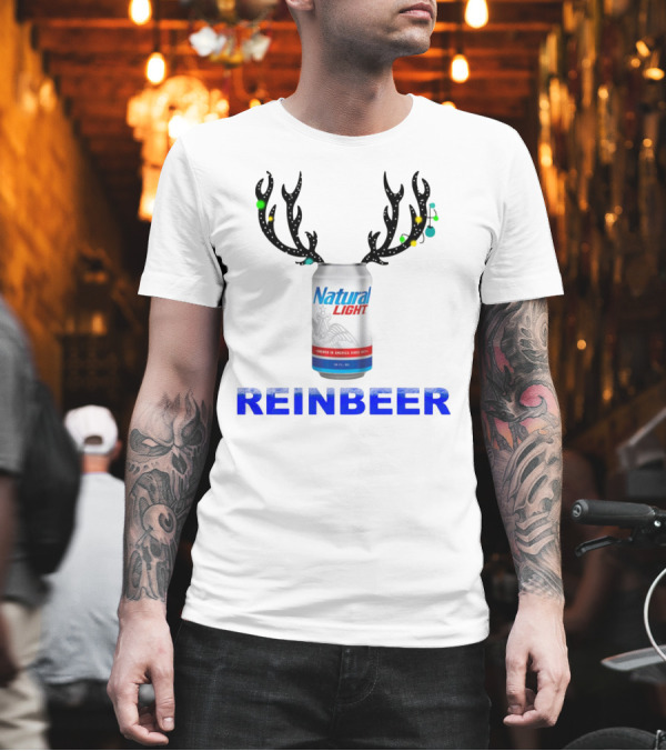 Natural Light Reinbeer Christmas Can with Antlers Festive T-Shirt Natural Light Reinbeer Christmas Can with Antlers Festive T-Shirt