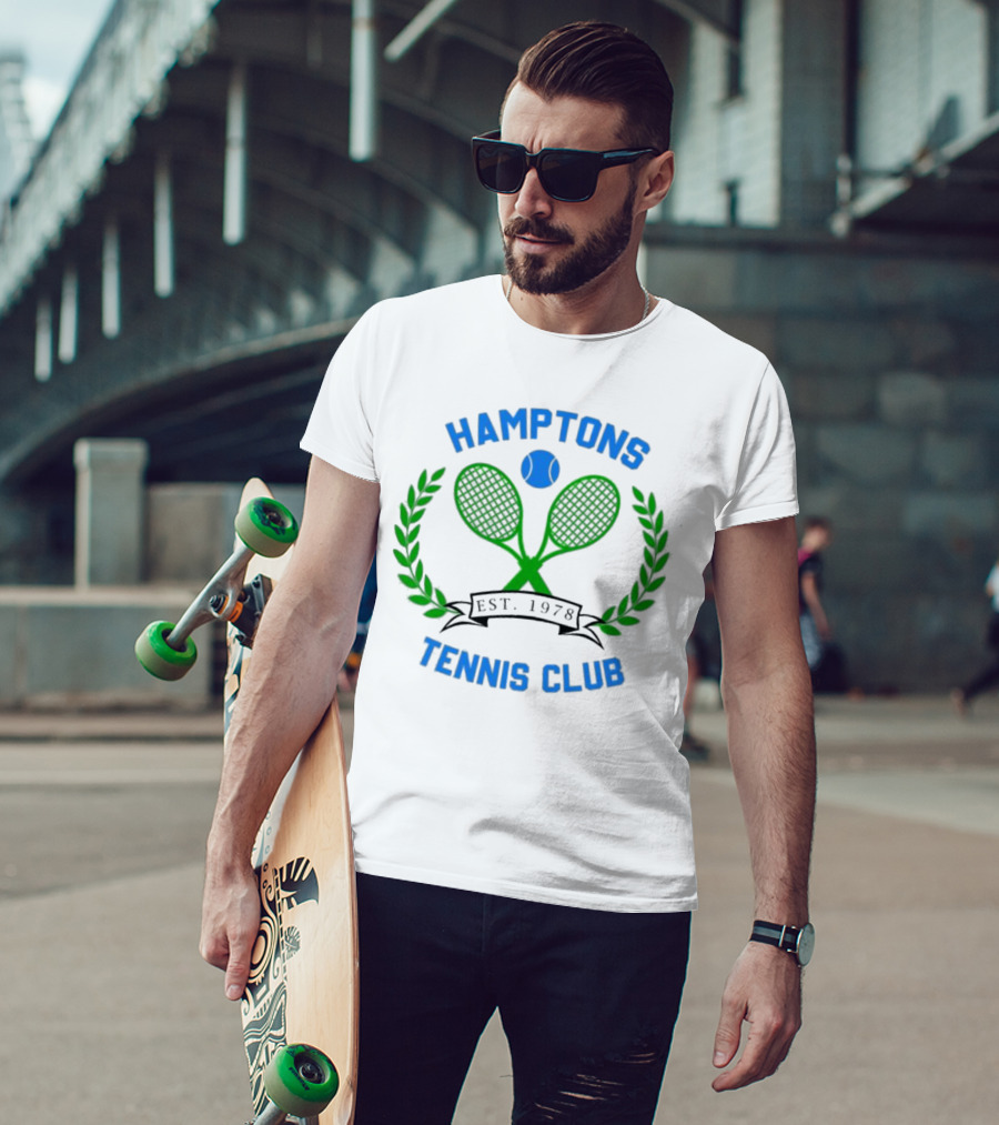 Hamptons Tennis Club Est. 1978 Green Rackets Blue Ball Laurel Wreath T-Shirt