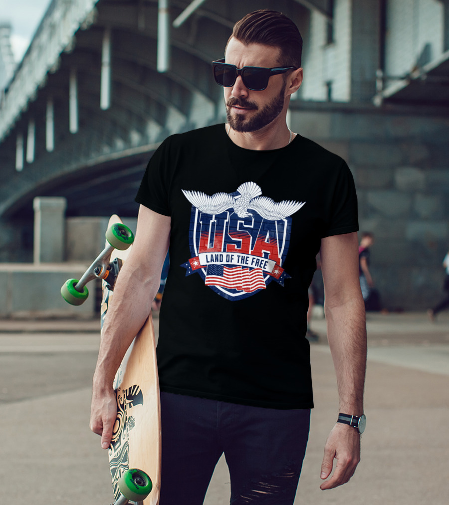 USA Land Of The Free Patriotic Eagle And Flag Emblem T-Shirt