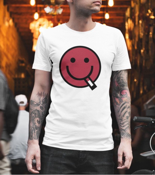 Devolver Digital Cyggy Smiley Face Icon with Cigarette T-Shirt Devolver Digital Cyggy Smiley Face Icon with Cigarette T-Shirt