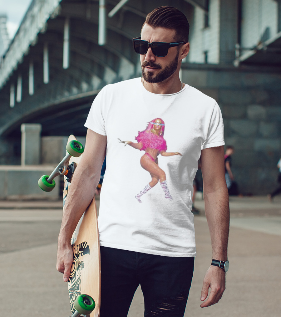 Year Of Renaissance Dance Celebration With Vibrant Pink Feather Outfit And Bold Stripe Boots T-Shirt