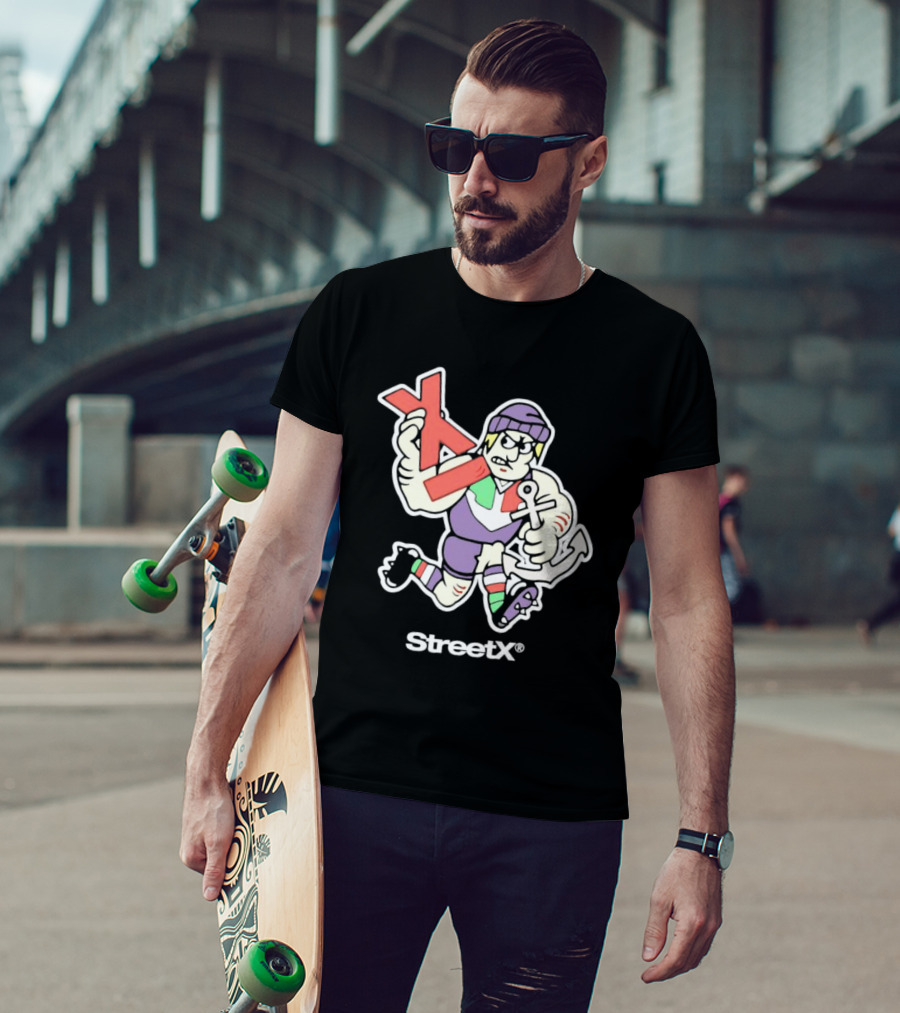 Fremantle Dockers Mens Street X AFL 90s Mascot Character With Anchor And Red X T-Shirt