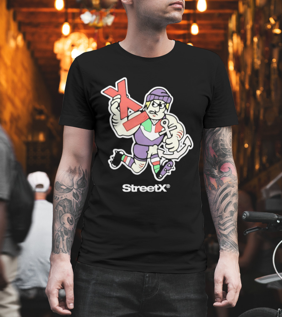 Fremantle Dockers Mens Street X AFL 90s Mascot Character With Anchor And Red X T-Shirt