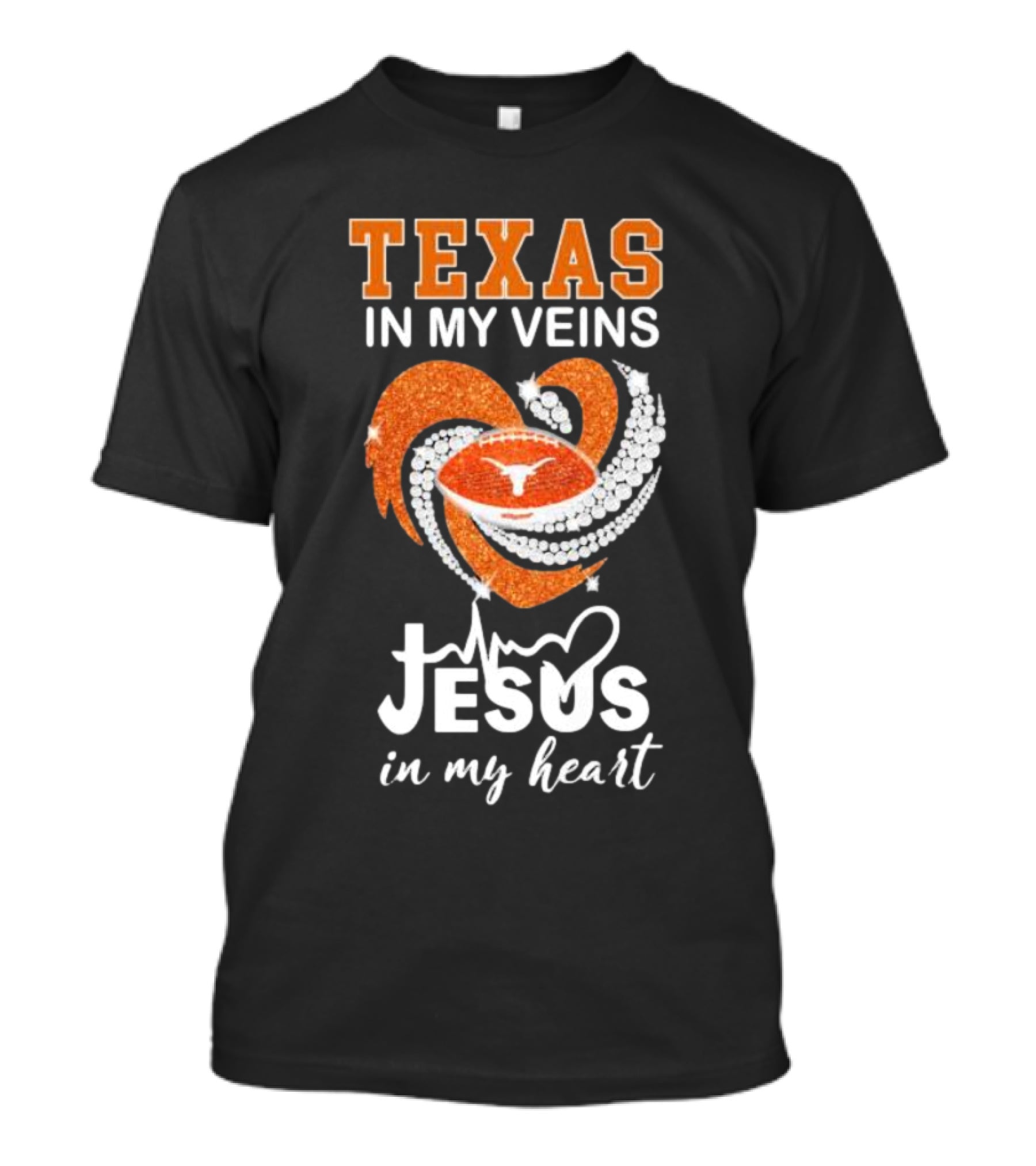 Texas In My Veins Jesus In My Heart Football Diamond T-Shirt