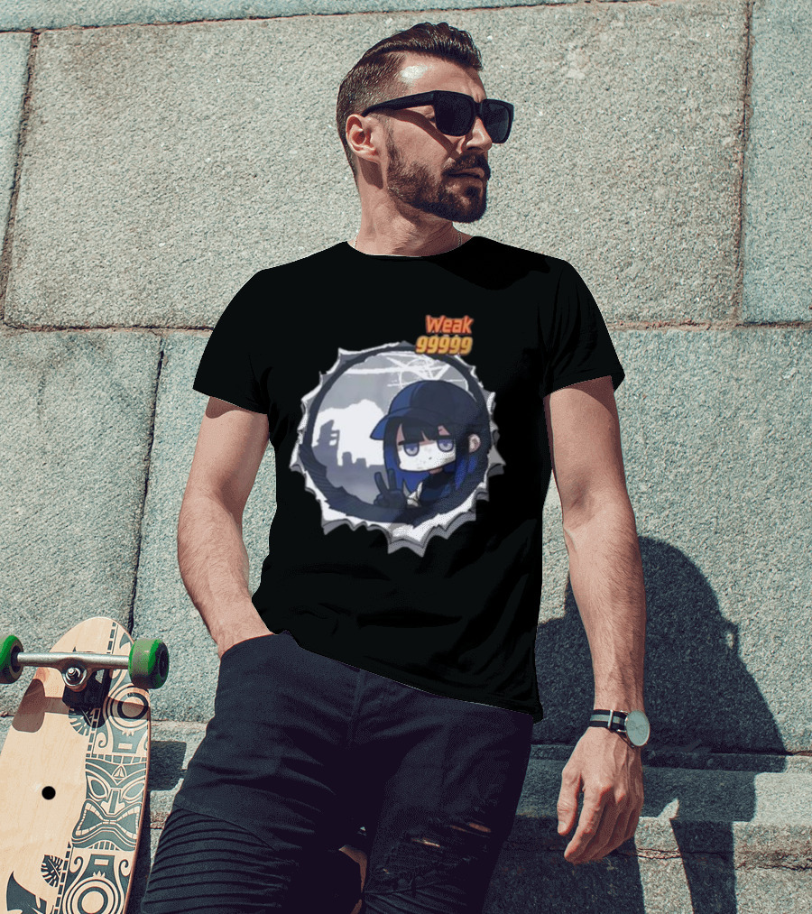 Weak 99999 Manga Anime Peace Sign Character In Dark Urban Scene T-Shirt