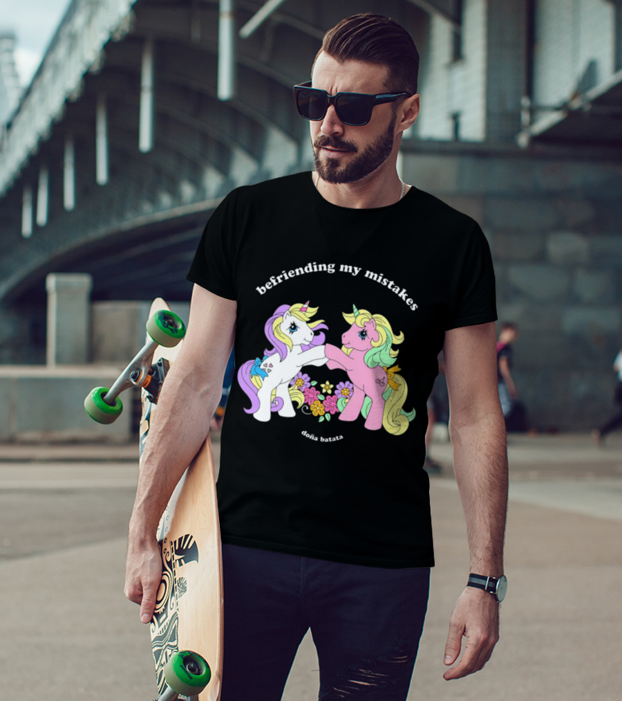 Befriending My Mistakes Doña Batata Unicorns With Colorful Flowers T-Shirt