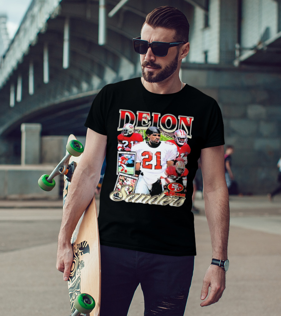 Deion Sanders San Francisco 49ers Football 21 Signature T-Shirt