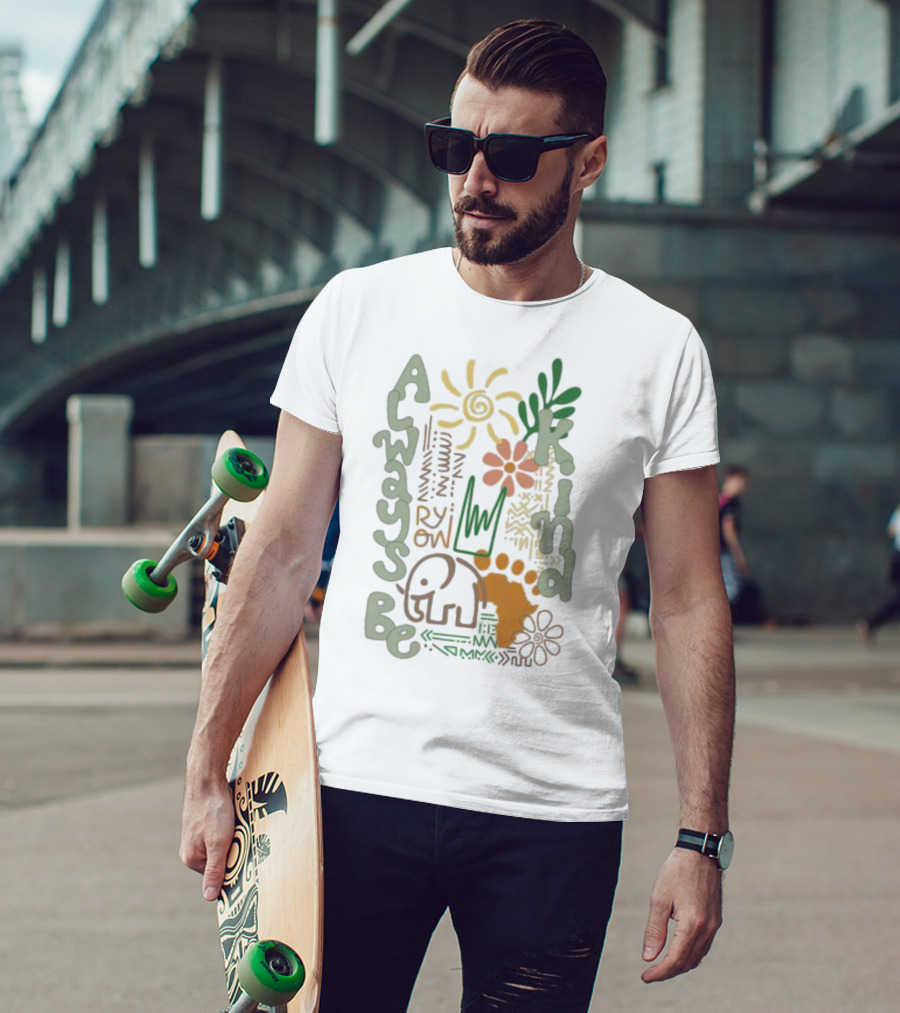 Always Be Kind Elephant Footprint Sun And Flowers T-Shirt