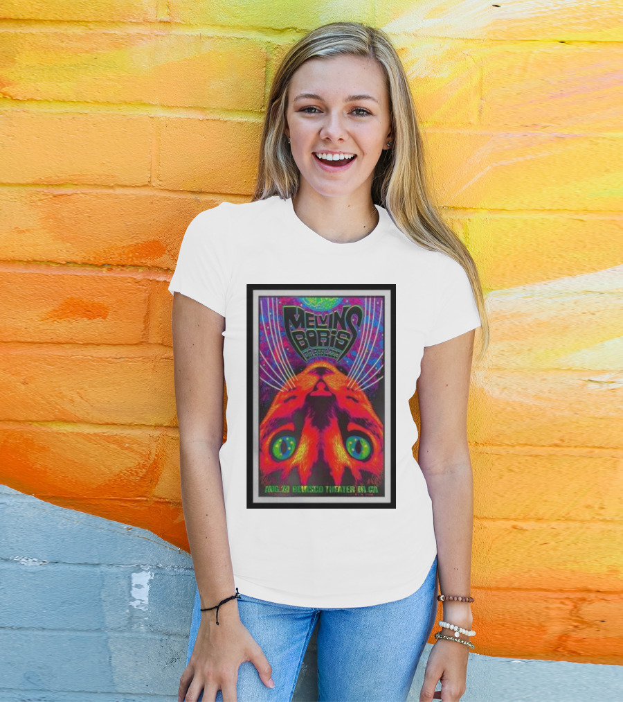 Melvins Boris Dr. Feelgood Aug 29 Belasco Theater LA CA Psychedelic Cat T-Shirt