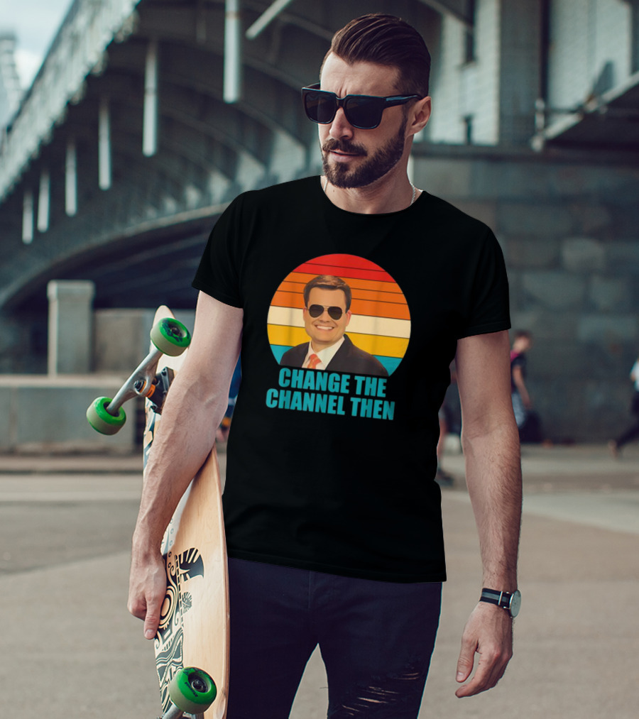 Change The Channel Then Retro Sunglasses News Anchor Stripes T-Shirt