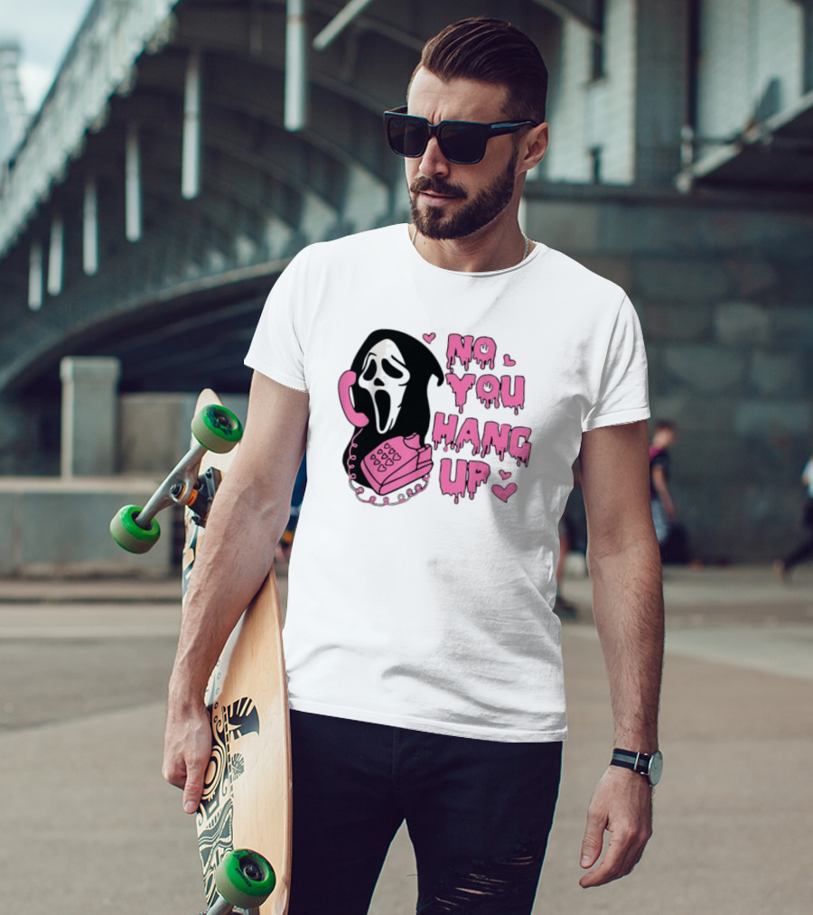 No You Hang Up First Ghost Face Pink Phone Halloween T-Shirt