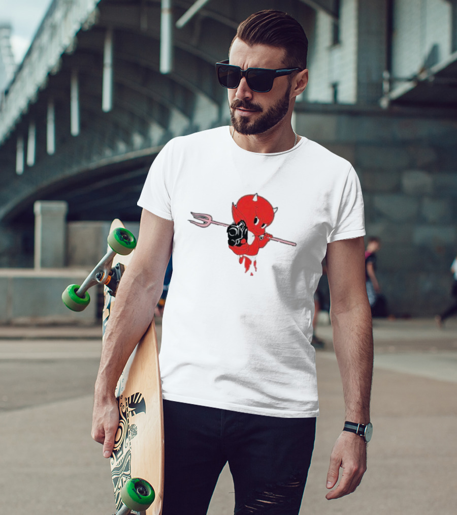 Holy Mountain Printing Sunami Lil’ Devil Red Cartoon With Pitchfork And Bomb T-Shirt