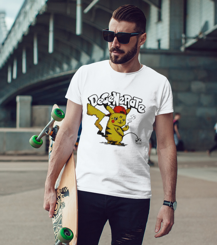 Degenerate Pikachu Smoking With Red Hat T-Shirt