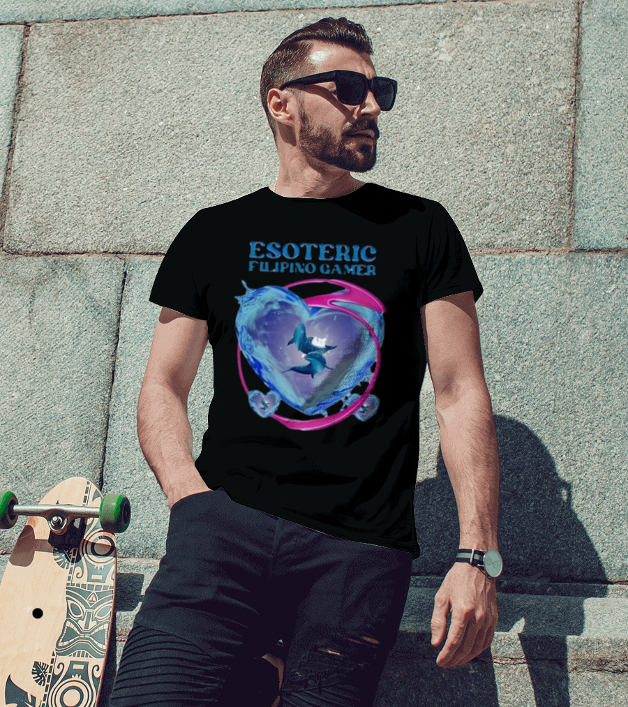 ESOTERIC FILIPINO GAMER Heart With Dolphins In Oceanic Sphere T-Shirt