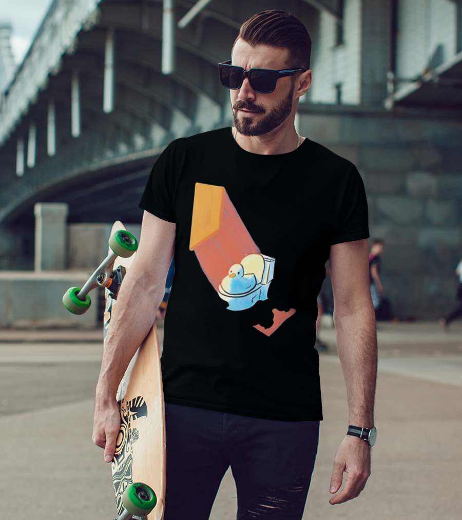 Groovy Space Duck Relaxing In Cosmic Beam On Toilet T-Shirt