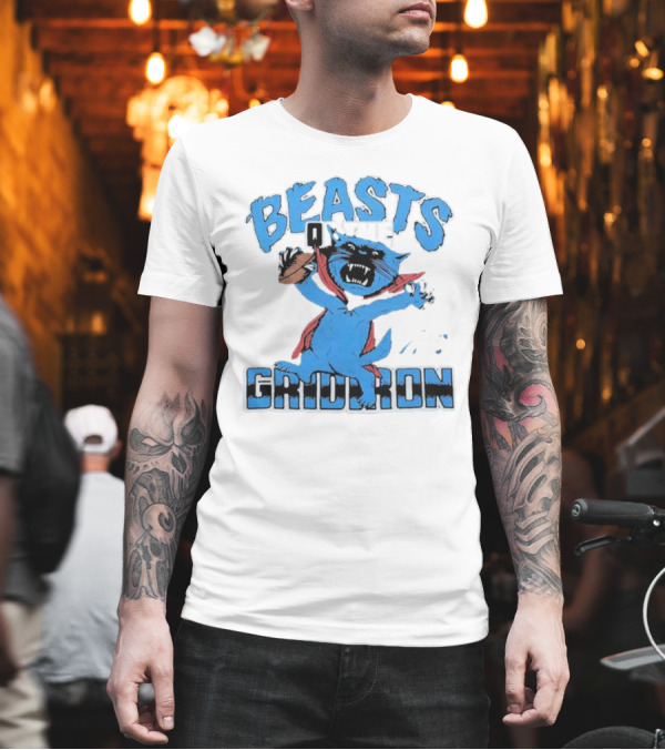 Carolina Panthers Beasts Of The Gridiron Football Feline Roaring With Ball T-Shirt Carolina Panthers Beasts Of The Gridiron Football Feline Roaring With Ball T-Shirt