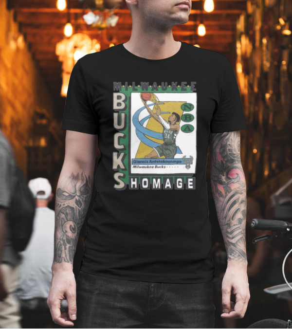 Milwaukee Bucks Giannis Antetokounmpo NBA Homage Trading Card T-Shirt Milwaukee Bucks Giannis Antetokounmpo NBA Homage Trading Card T-Shirt