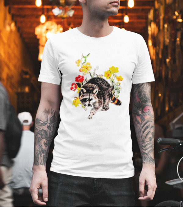 Raccoon with Vibrant Floral Arrangement T-Shirt Raccoon with Vibrant Floral Arrangement T-Shirt