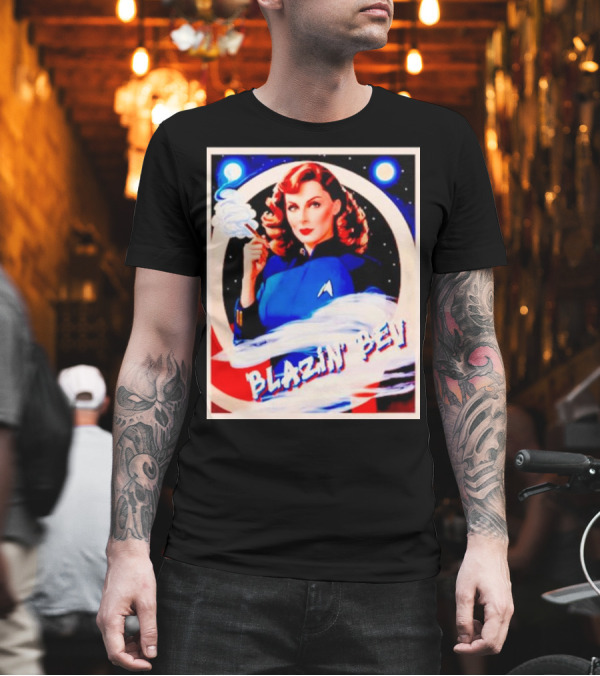 Blazin' Bev Retro Space Pioneer with Star Emblem T-Shirt Blazin' Bev Retro Space Pioneer with Star Emblem T-Shirt