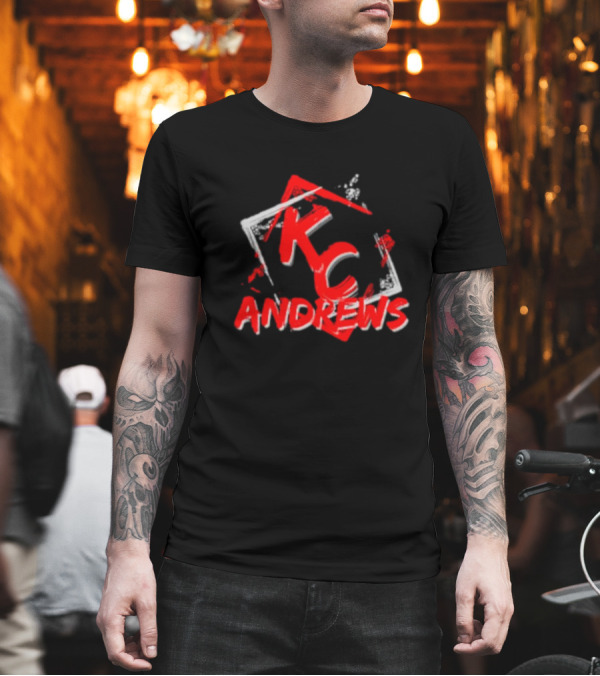KC Andrews Red White Graffiti Style Text and Shapes T-Shirt KC Andrews Red White Graffiti Style Text and Shapes T-Shirt