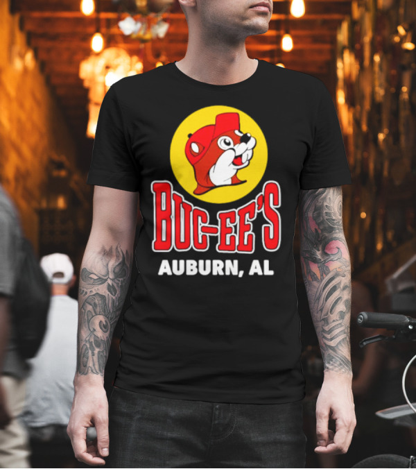 Buc-Ee's Auburn AL Logo with Cartoon Beaver Mascot T-Shirt Buc-Ee's Auburn AL Logo with Cartoon Beaver Mascot T-Shirt