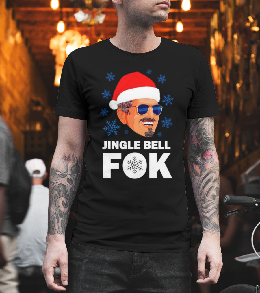 Jingle Bell Fok Santa Christmas Snowflakes Santa Hat Blue Sunglasses T-Shirt