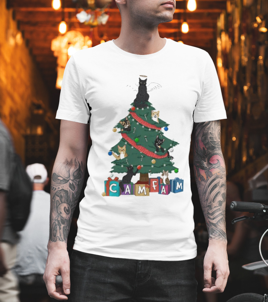 Cam Fam Cats On Christmas Tree T-Shirt