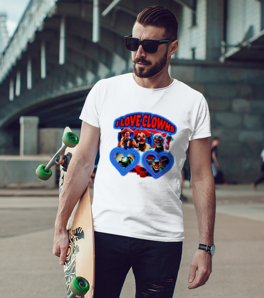 I Love Clowns Colorful Heart Faces T-Shirt