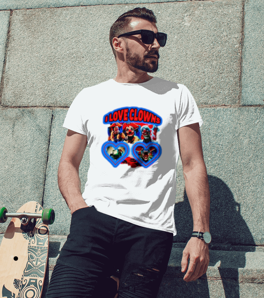 I Love Clowns Colorful Heart Faces T-Shirt