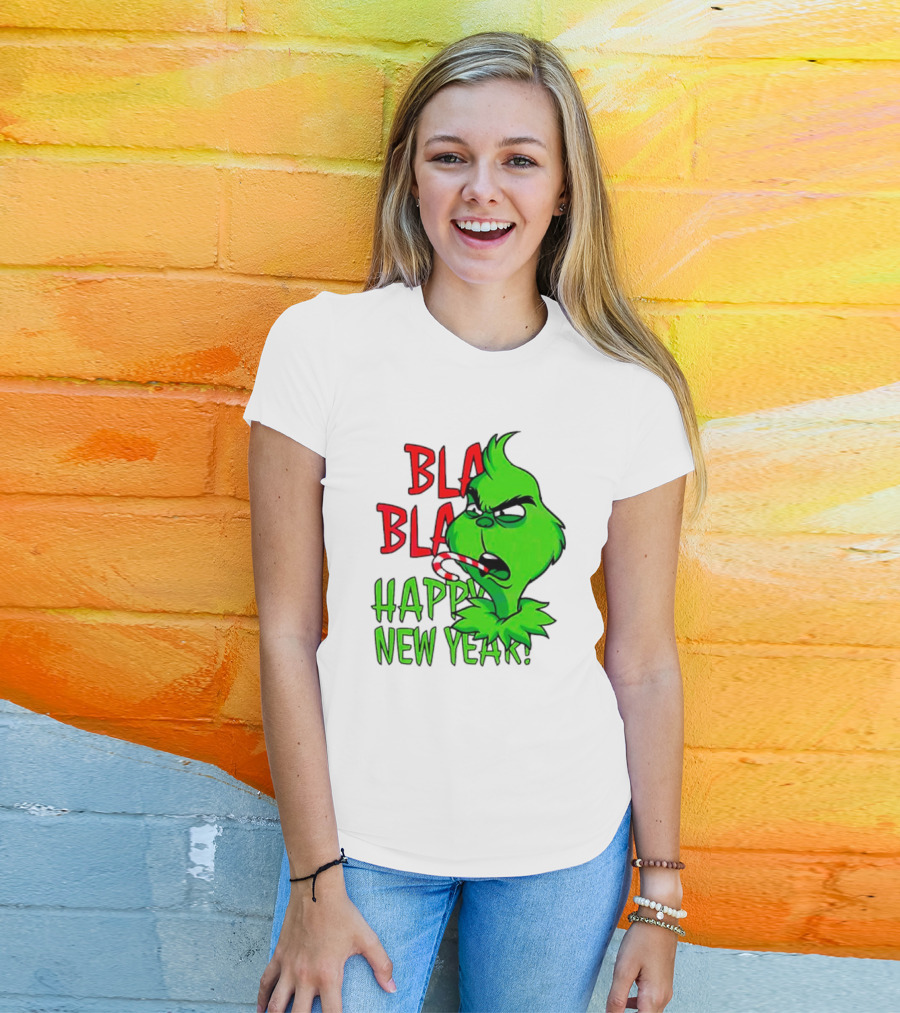 Bla Bla Happy New Year Grinch Candy Cane Image T-Shirt