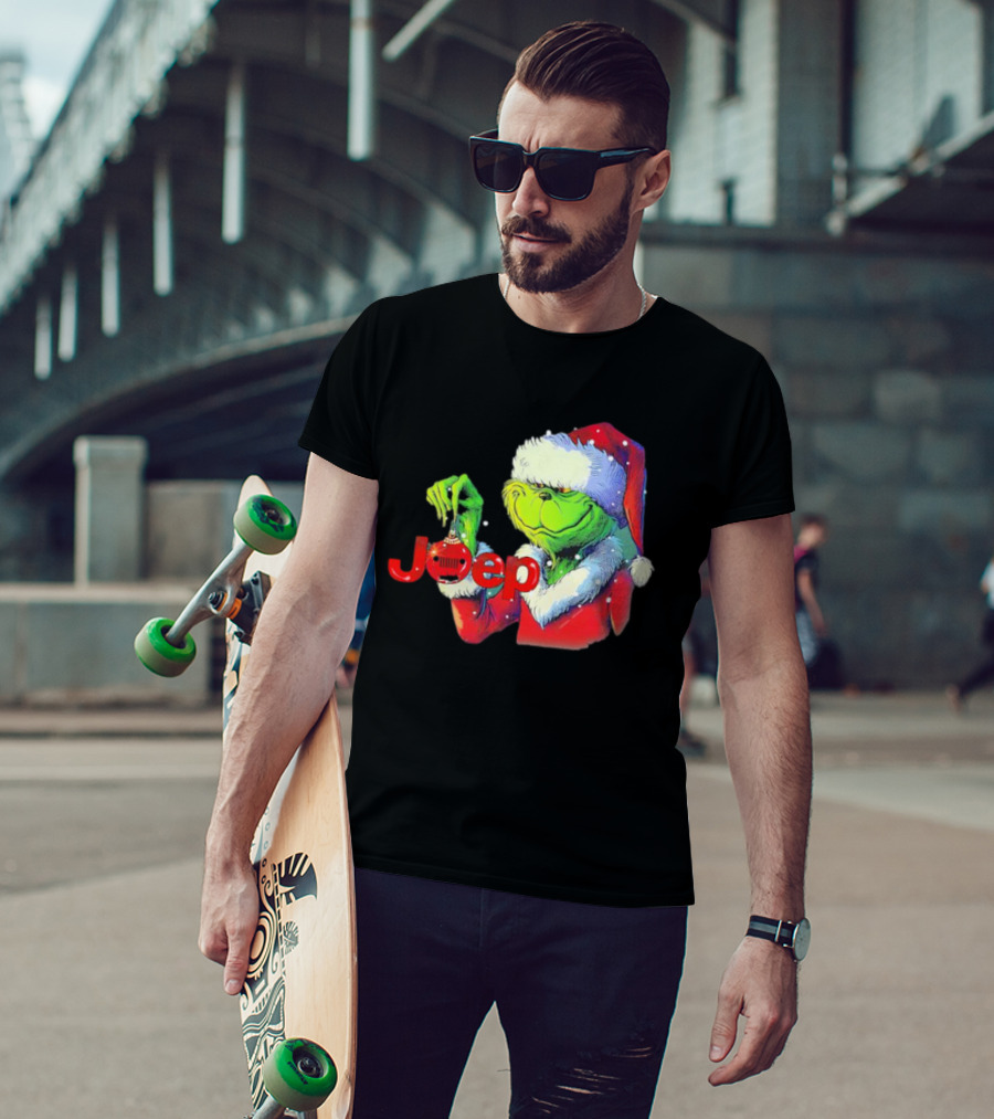 Santa Grinch Holding Jeep Ornament Holiday T-Shirt