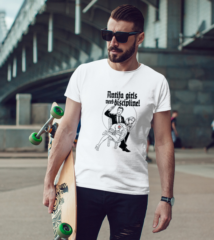 Antifa Girls Need Discipline Retro Style Illustration With Heart Detail T-Shirt