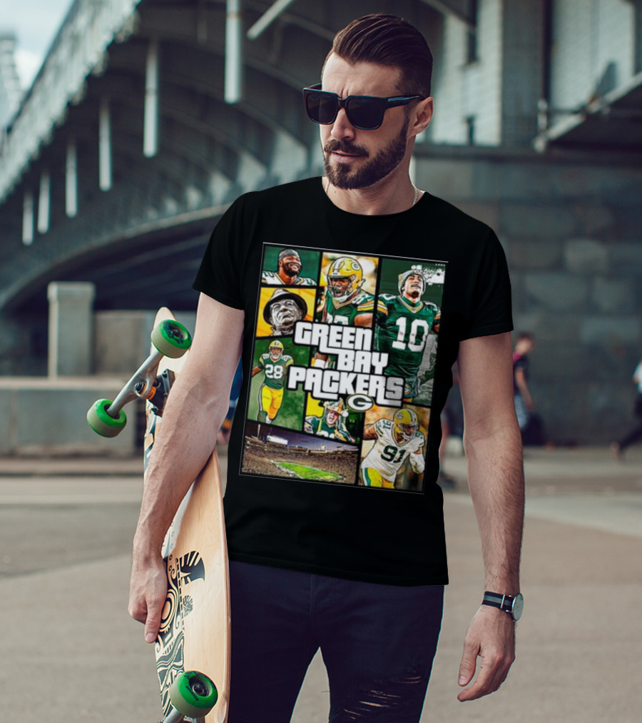 Green Bay Packers Players Collage Grand Theft Auto T-Shirt