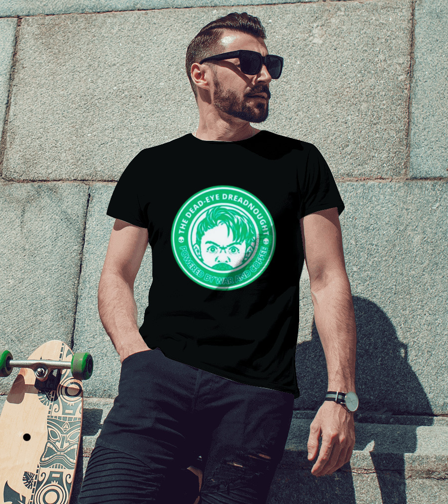 The Dead-Eye Dreadnought Powered By War And Coffee Iconic Emblem T-Shirt
