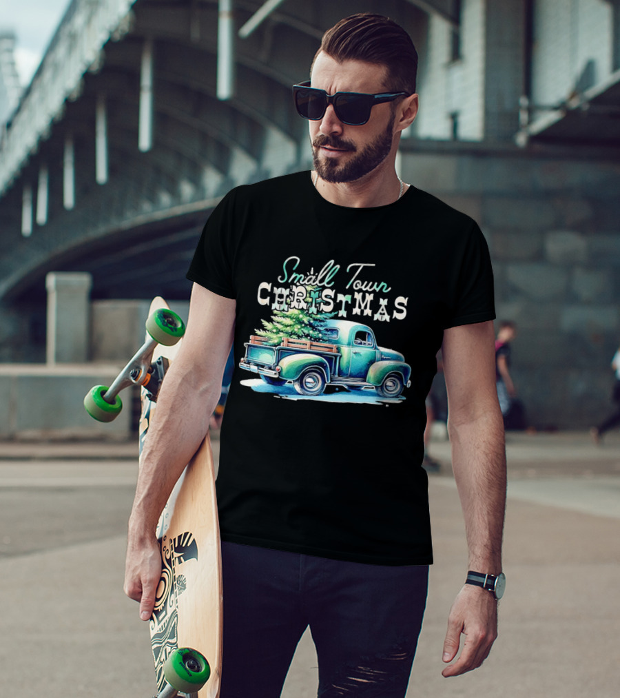 Small Town Christmas Vintage Truck And Tree T-Shirt