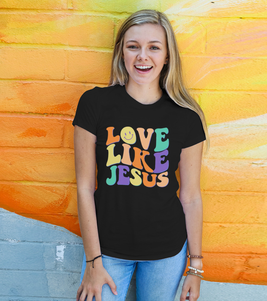 Love Like Jesus Colorful Retro 60s Smiley Face T-Shirt