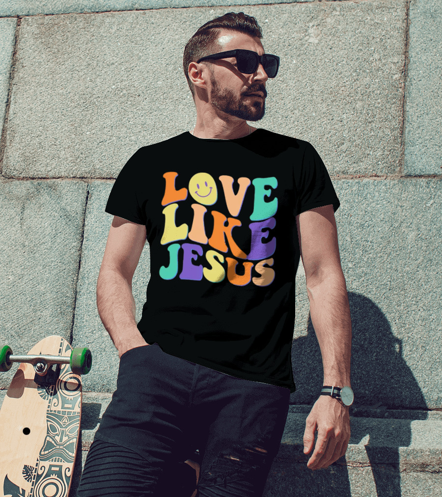 Love Like Jesus Colorful Retro 60s Smiley Face T-Shirt