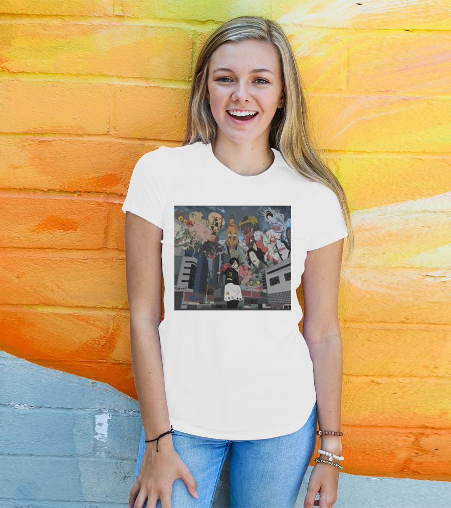 Kemuri Ikumi X Nass Anime Yokai-Inspired Urban Chaos Scene T-Shirt