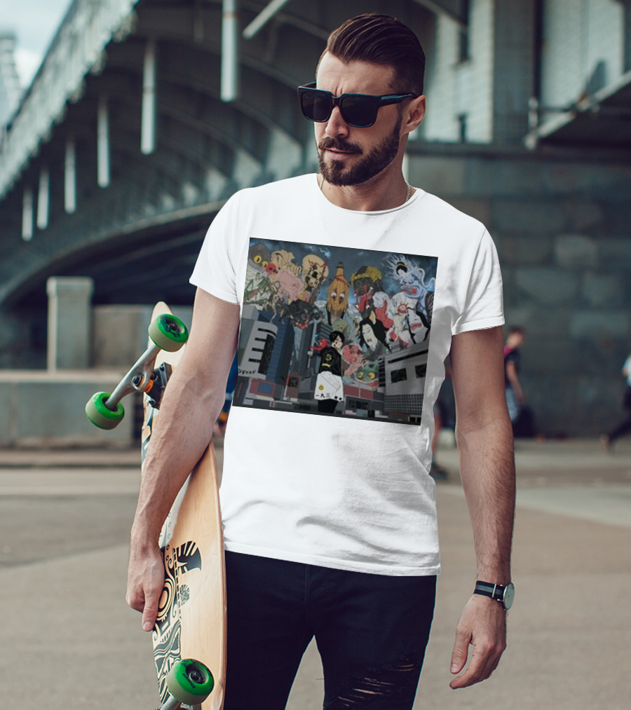 Kemuri Ikumi X Nass Anime Yokai-Inspired Urban Chaos Scene T-Shirt
