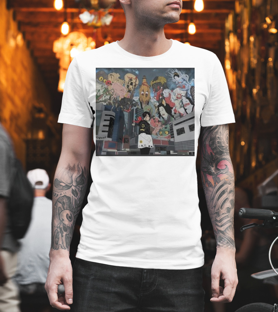 Kemuri Ikumi X Nass Anime Yokai-Inspired Urban Chaos Scene T-Shirt