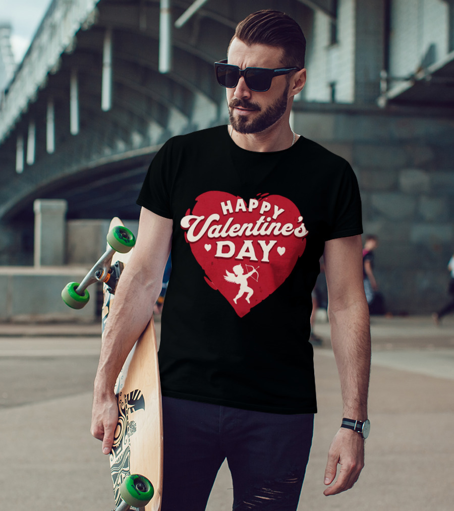Happy Valentine's Day Cupid Heart With Arrow T-Shirt
