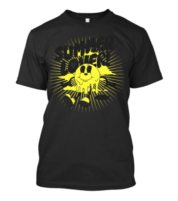 Summer Lover Cartoon Melting Smiley With Radiant Sunburst Background T-Shirt
